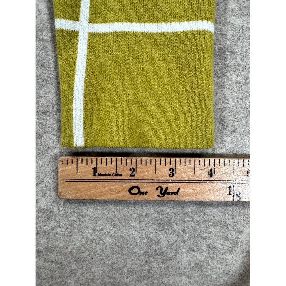 Cynthia Rowley Sweater Women Medium Green White Windowpane Long Sleeve Mock Neck
